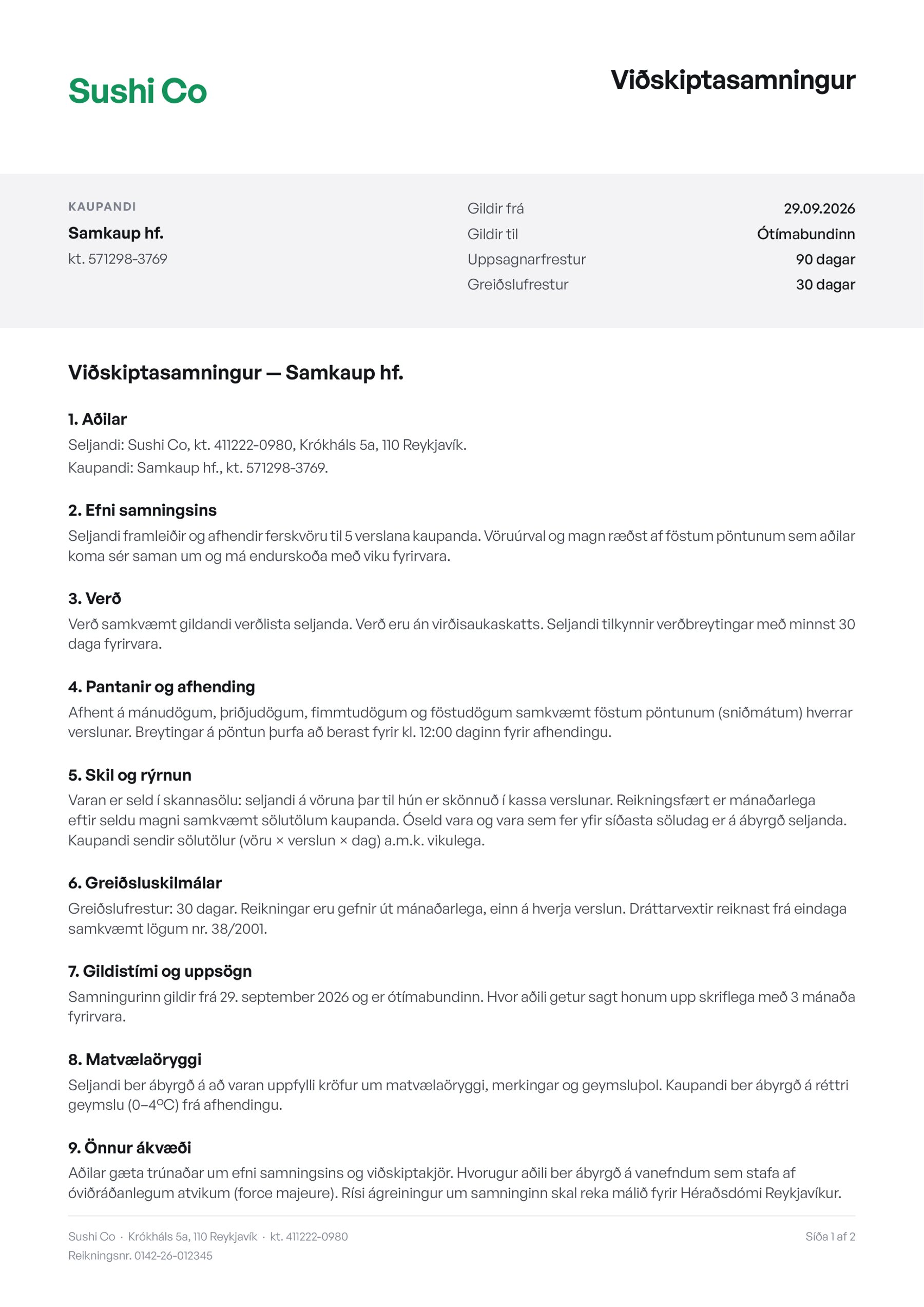 Viðskiptasamningur úr Inventra